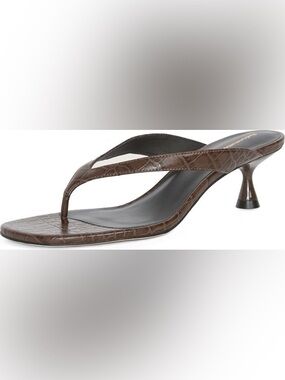 Reformation Sophie Kitten Heel Flip Flop Croc-Embossed Brown Thong Mule Size 8.5